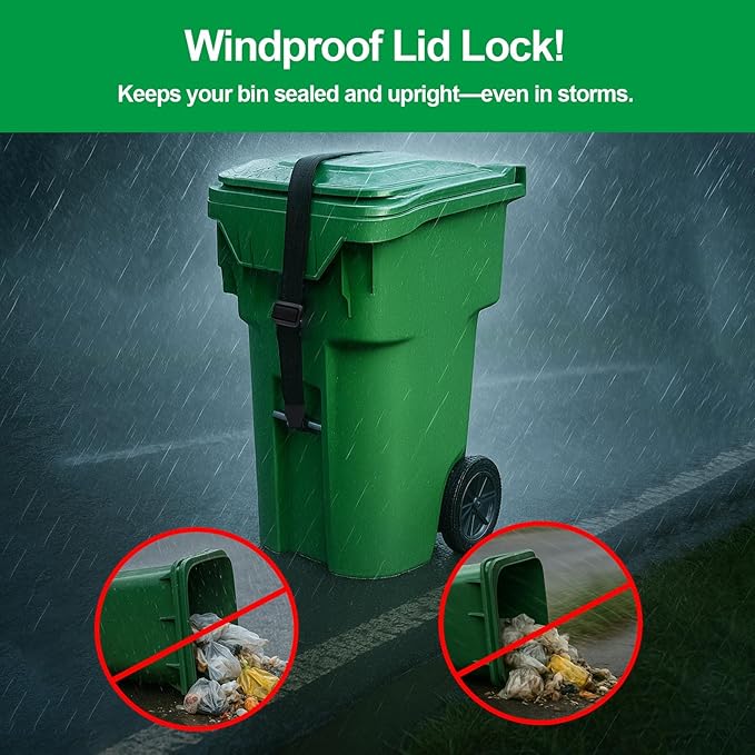 Trash Can Locks for Animals，One Claw Heavy-Duty Adjustable Bungee Straps for Bear-Proof & Raccoon-Proof Garbage Bins,Windproof Design,Fits Most Trash Cans,Odor Control（2PACK)