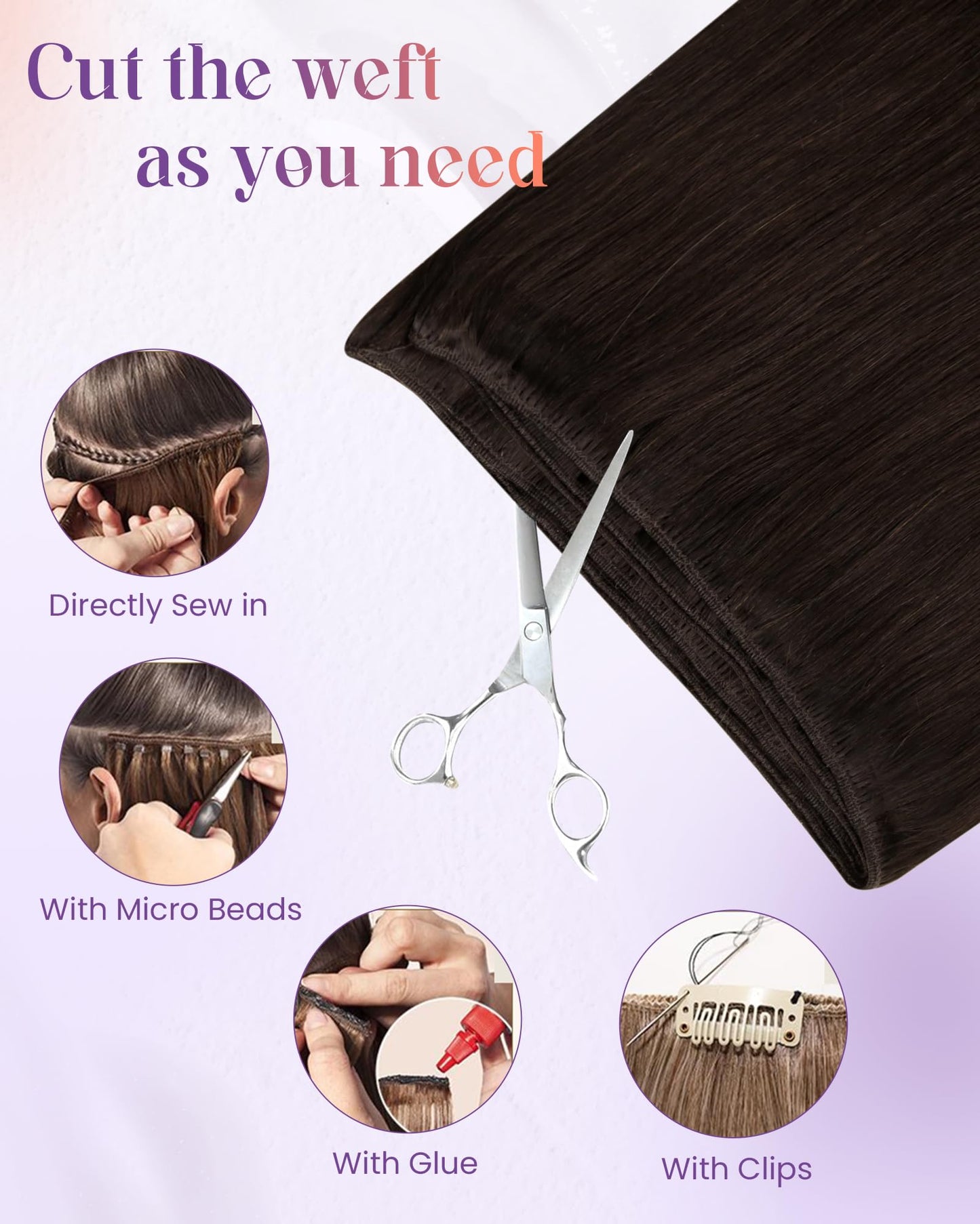 LaaVoo Sew in Hair Extensions Real Human Hair Brown Weft Hair Extensions Sew in Silky Straight Weft Extensions Real Human Hair D