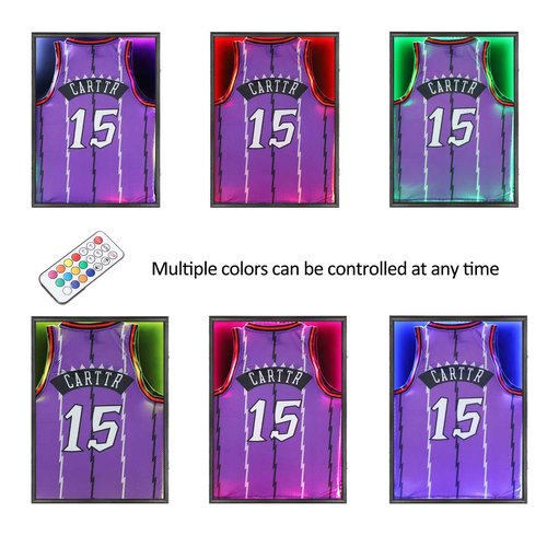 KCRasan LED Jersey Frame Display Case - Jersey case with led Lights - Large Lockable Frames Shadow Box with UV Protection for Baseball Basketball Football Soccer Hockey Sport Shirt, Black