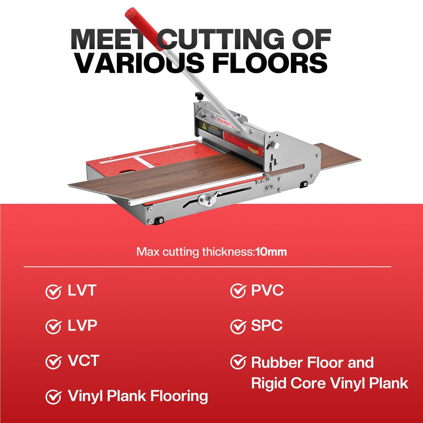 MAIHUITE 10mm Thick Floor Cutter - 13" Pro Vinyl Floor Cutter for LVP, LVT, WPC, SPC, PVC, VCT, Rigid Core Vinyl Flooring - Honing Stone Included - Manual Operation, No Electricity, No Noise