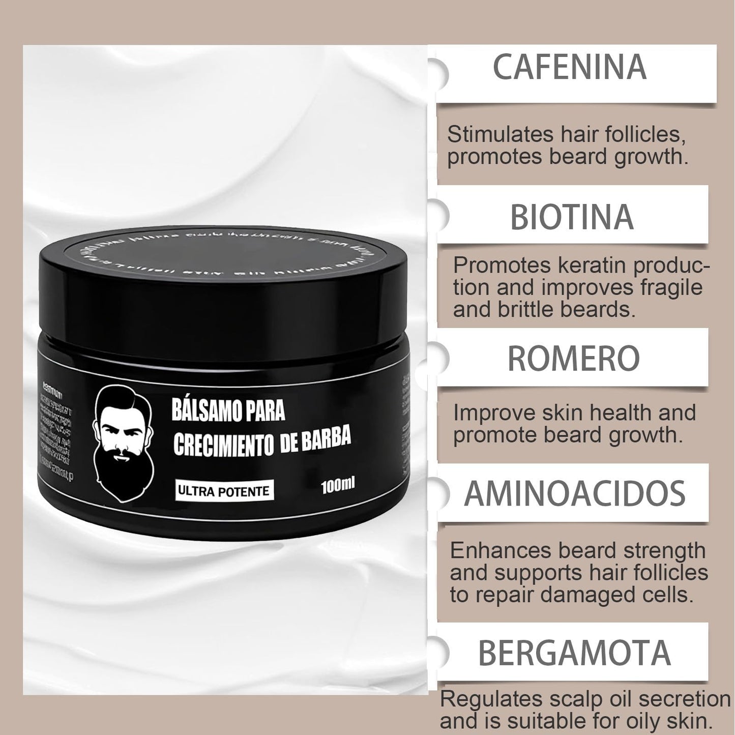 ipxkwll Cosmetics Para Barba, B  lsamo Estimulante de Barba, Ultra Potente Beard Stimulating Balm, Crema Para Barba, Moisturizes