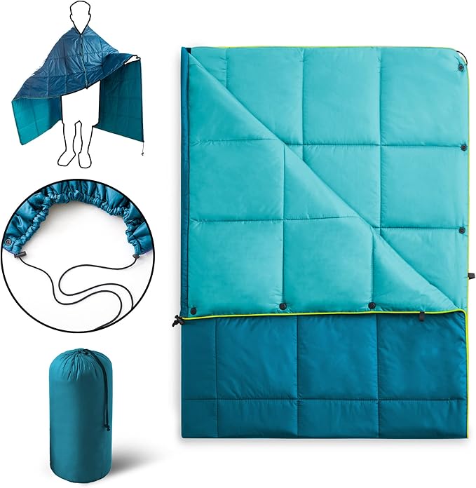 UNIKOME Waterproof Puffy Camping Blanket - Lightweight Packable Outdoor Quilt with Snaps & Corner Loops, Warm Compact Blan...