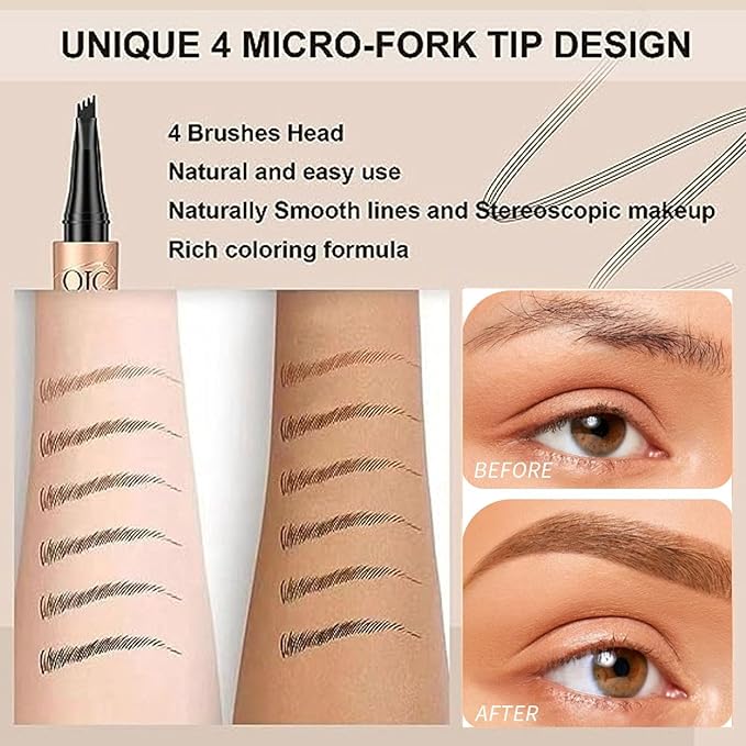 Eyebrow Pencil,Waterproof Brow Pen with Micro-Fork Tip,Smudgeproof Long Lasting Fine Sketch Microblading Pen，Natural Looking Eye Makeup Eyebrow Pen-02#Dark coffee color
