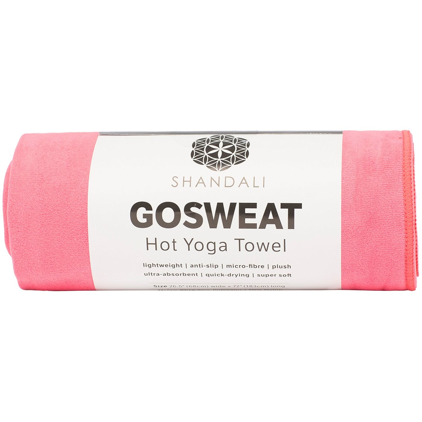 Shandali Hot Yoga GoSweat Microfiber Hand Towel in Super Absorbent Premium Lemonade Pink Suede for Bikram, Gym, and Outdoor Sports. 16 x 26.5 inches.