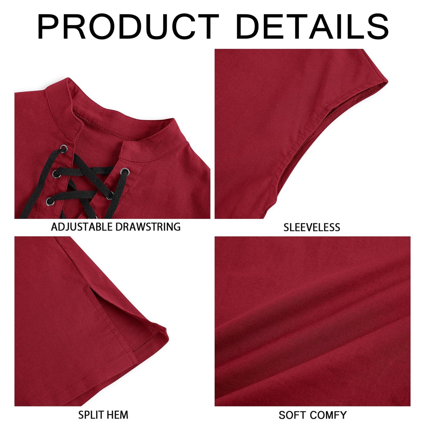 Boys Kids Renaissance Pirate T Shirts Viking Medieval Sleeveless Lace Up Costume Scottish Cotton Tank Tops