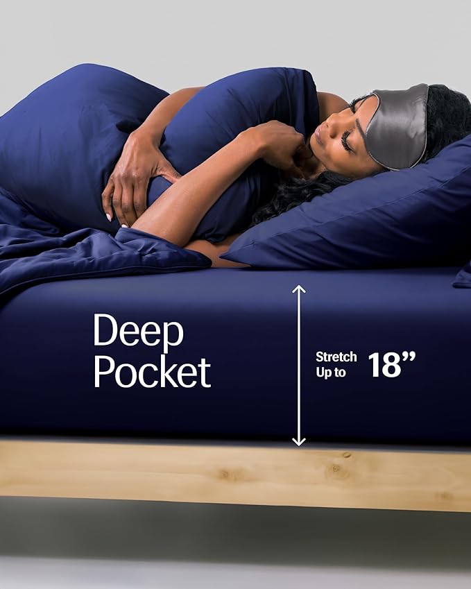 REST® Evercool®+ Fitted Sheet, Cali King, Midnight Blue, 15" Deep (up to 18’’), Breathable Bedding for Hot Sleeper and Night Sweats, Bed Sheet with Ionic+ Self-Cleaning Silver Yarn for Sensitive Skin