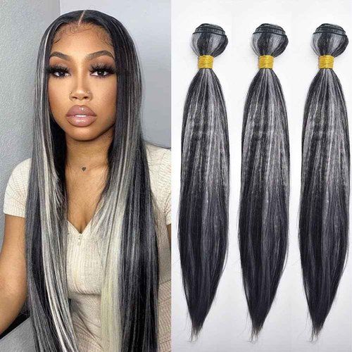 Habiliana Bundles Human Hair 18 20 22 Inch Straight P4/GREY Human Hair Bundles 11A Unprocessed Brazilian Virgin Quick Weave Hair Extensions for Black Women