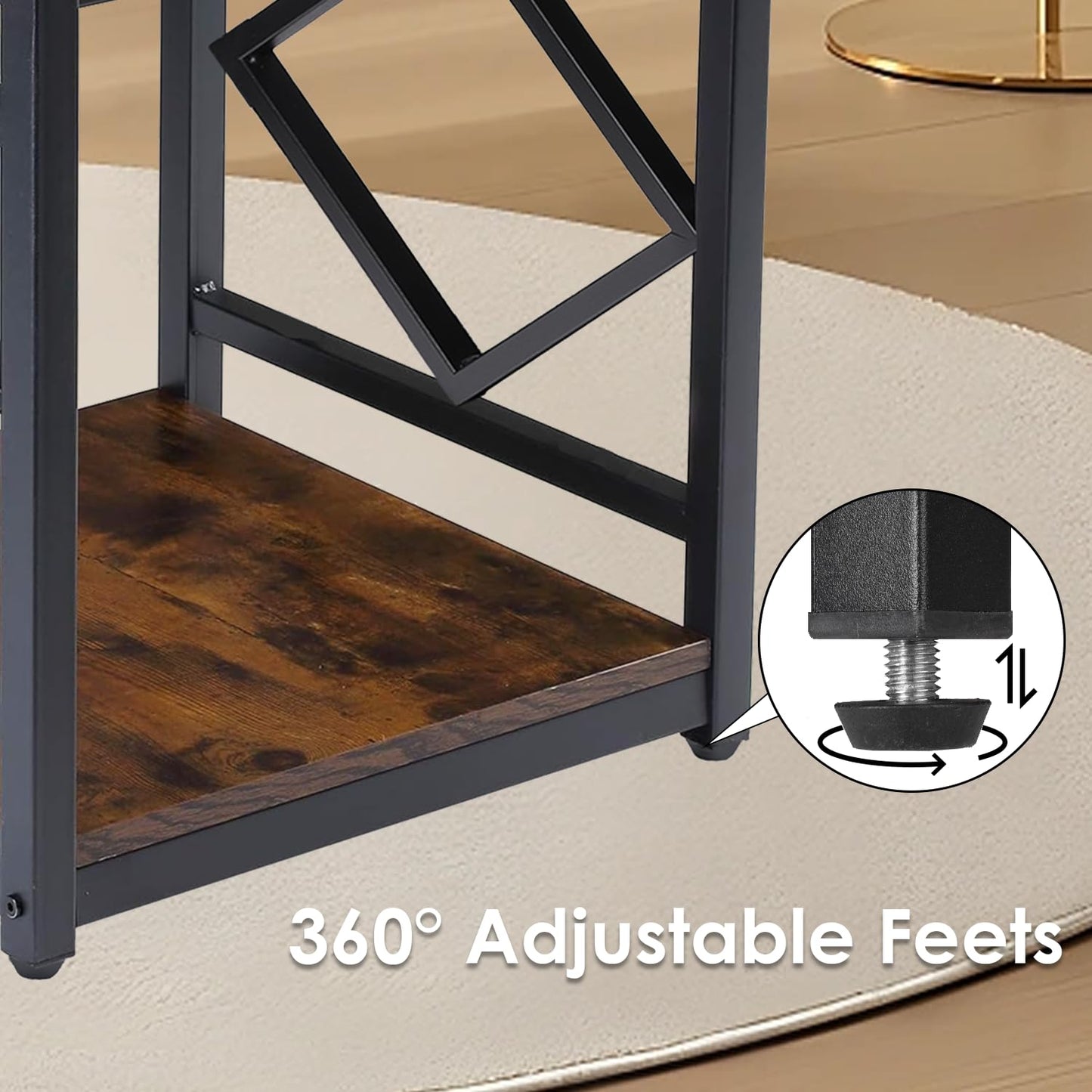 ZIONTOME Mini Fridge Table with Storage Industrial End Table Square Bedside Table with Large Capacity Storage Metal Frame Nightstand Coffee Stand Printer Table for Living Room Bedroom Rustic Brown