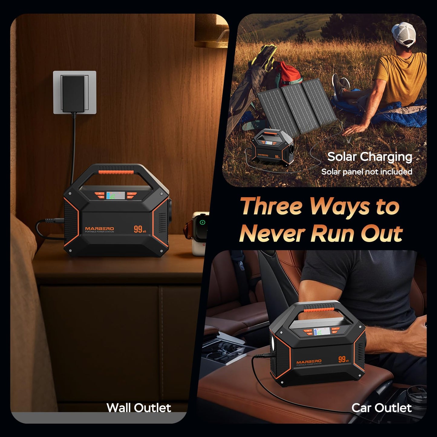 MARBERO 155Wh Solar Generator with 30W Solar Panel Portable Power Station 100W Multi-Output Built-in LED Flashlight & 6.5ft Cable Ultra Lightweight for Camping Emergency Blackout