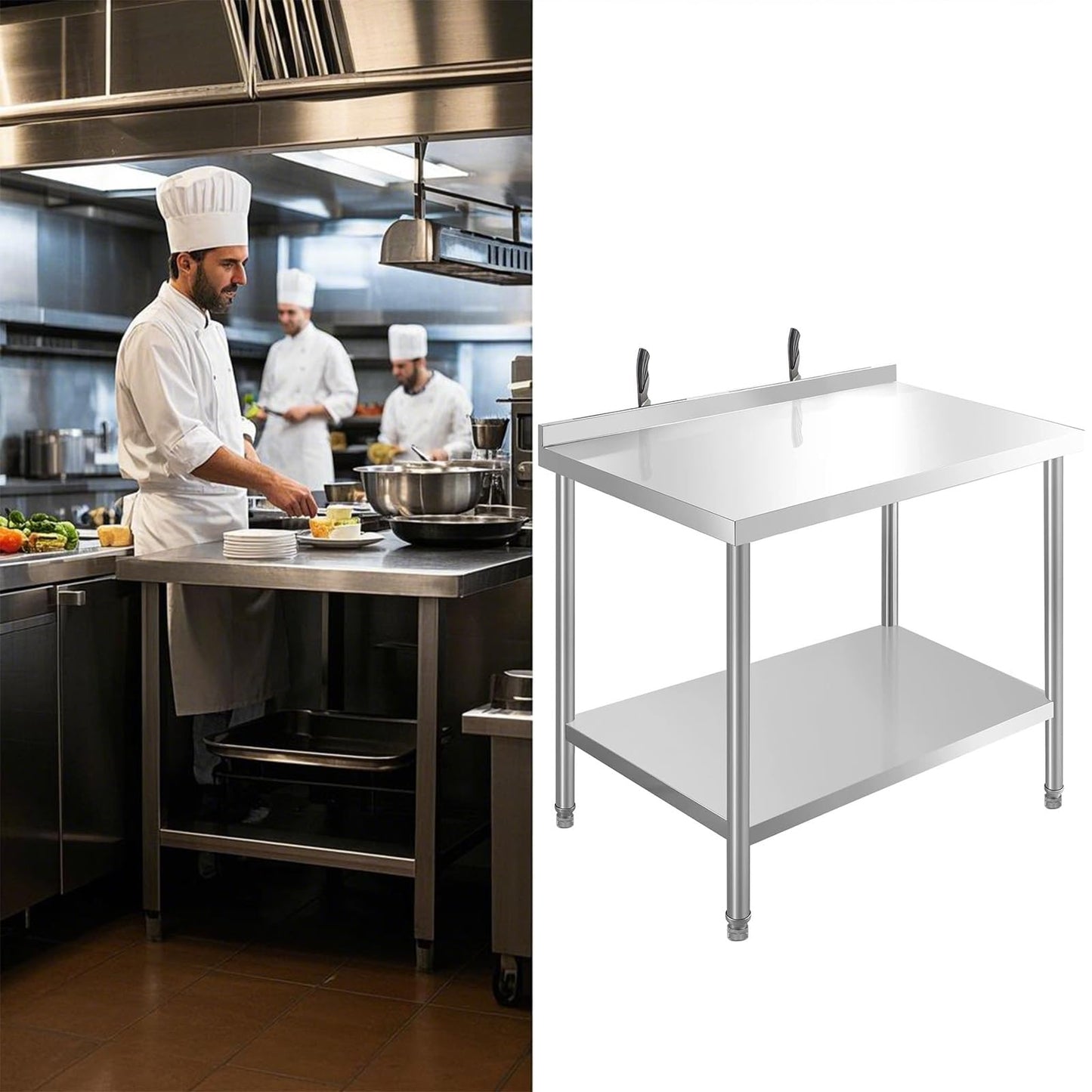 HXCFYP Stainless Steel Table Stainless Steel Table for Prep & Work 36 x 24 Inches with Backsplash and Knife Block for Restaurant, Home and Hotel