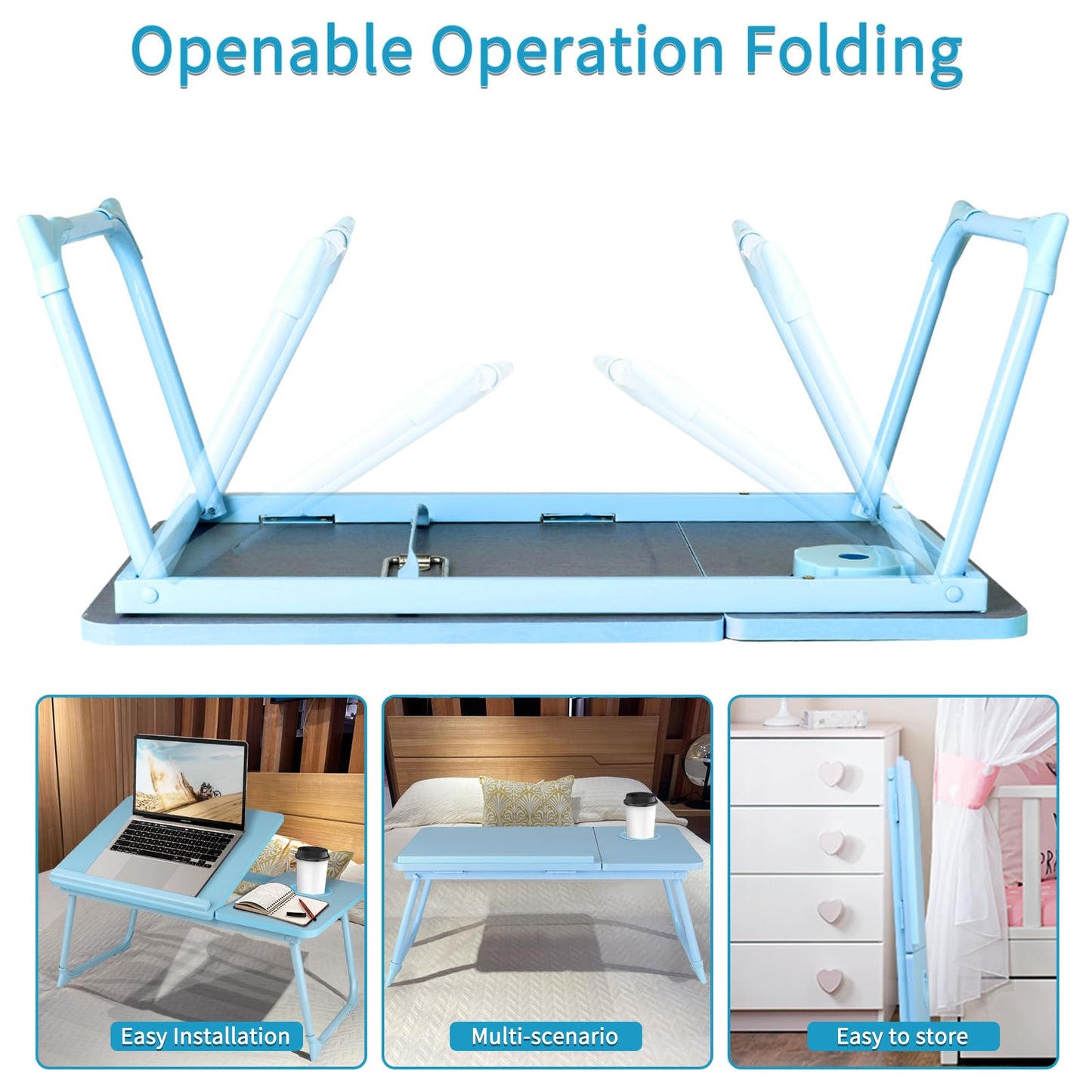 CloudTrip Laptop Desk for Bed or Couch, Lap Desk, Home office Desks, Breakfast Tray Desk, Desk with Cup Holder, Watching Movies in Bed, laptop stand for bed, Lap Desk, Fordable Legs Desk (blue) (Blue)