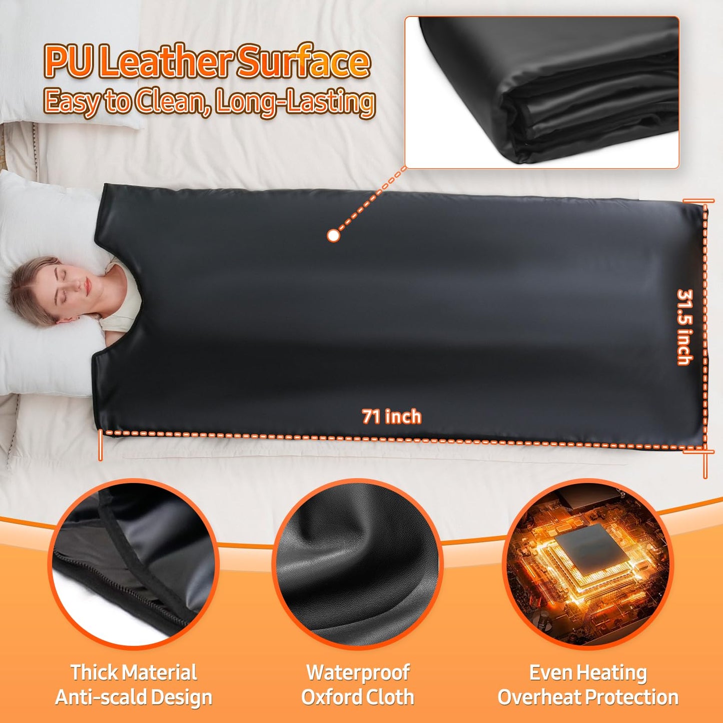 yamxun Infrared Sauna Blanket for Home: Premium PU Leather Portable Sauna Blanket Far Infrared Heating Blanket for Full Body Detox & Relaxation – Adjustable 95-167℉ & 20-60 Min Timer 71 x 31.5Inch