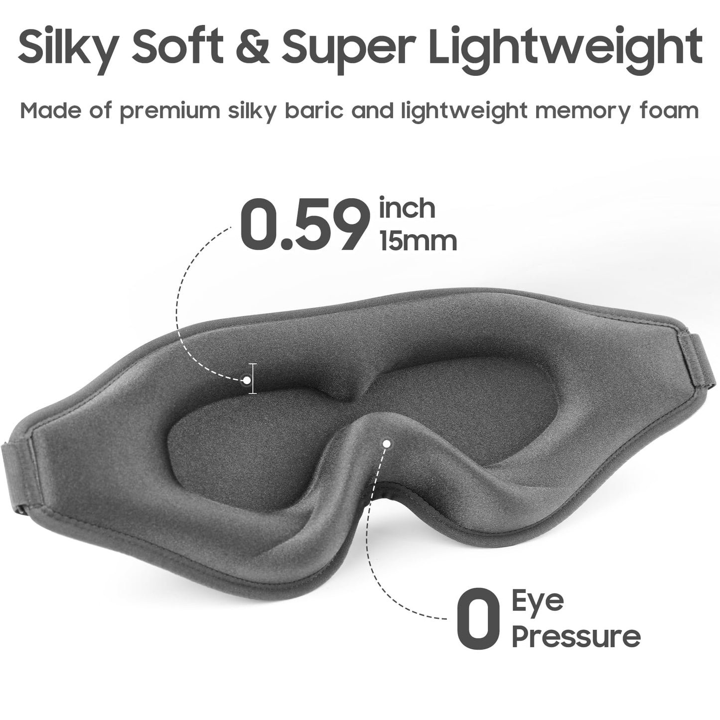 MOEASEii Sleep Mask - Total Blackout 3D Sleeping Mask, Super Lightweight & Silky Soft Eye Mask for Sleeping, Fully Adjustable Fit for Home, Office, Traveling, Meditation, Yoga, Gray