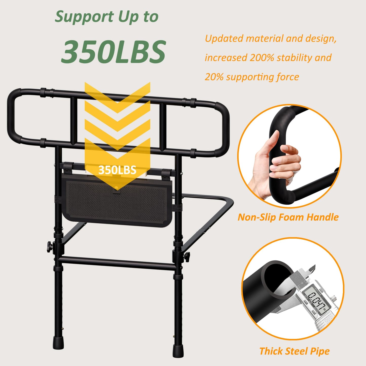 Com MUMU Bed Rails for Elderly Adults Safety - Adjustable Bed Assist Rail Bar for Seniors with Motion Light & Storage Pocket, Side Bed Rail Handle Support Guard Bar Rails for King Queen Full Twin Bed