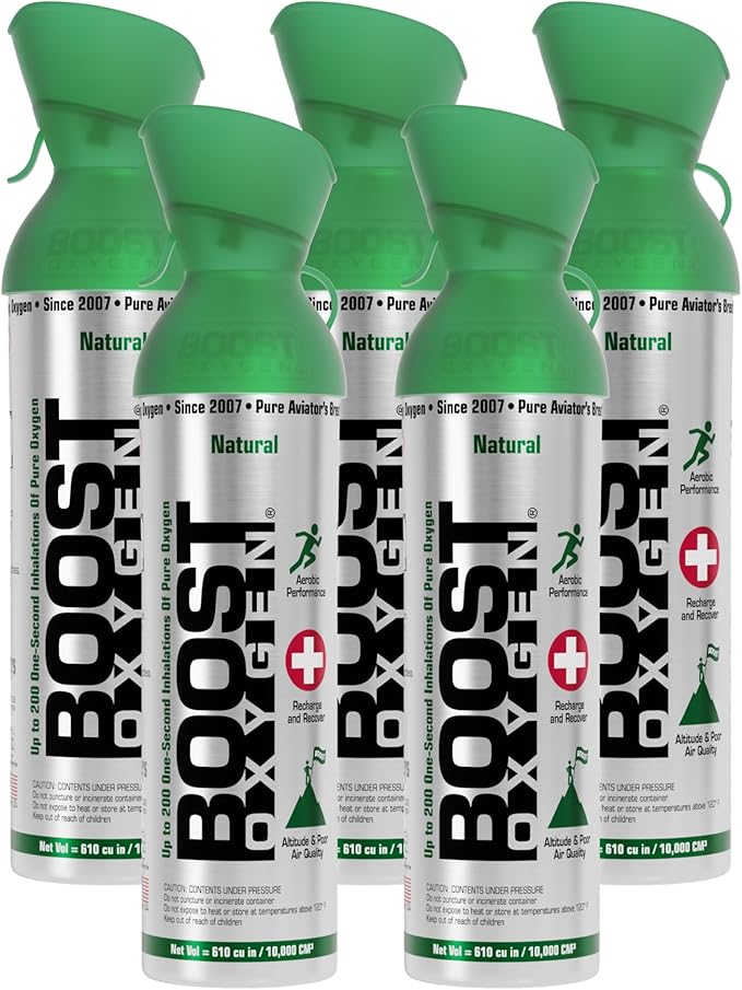 Boost Oxygen Large Natural 10L Canister | Respiratory Support for Aerobic Recovery, Altitude, Performance & Health (5 Pack)