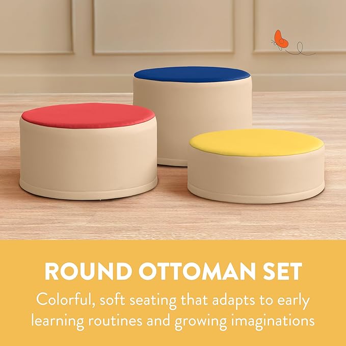 Back2School Express Round Two-Tone Ottomans, Flexible Seating, Assorted, 3-Piece