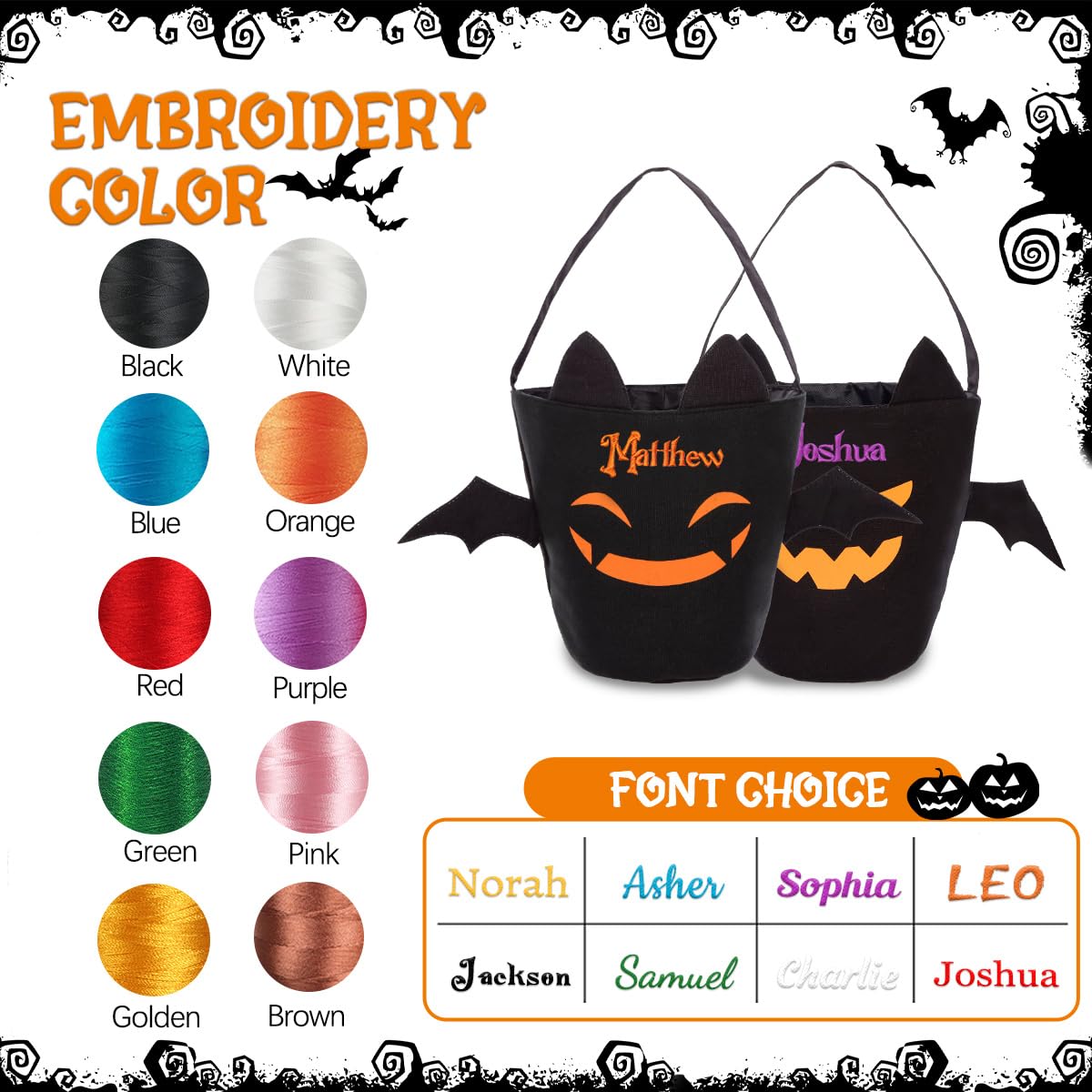 guccde Personalized Halloween Trick or Treat Bags for Kids, Custom Name Halloween Candy Bags (Bag-Canvas)