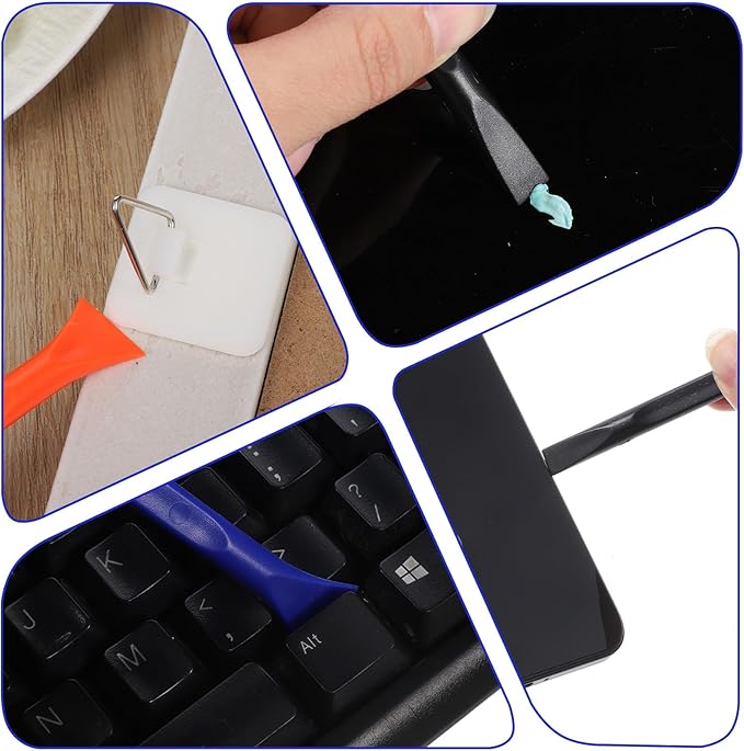 12 PCS Plastic Scraper Non Scratch Scrapers Cleaning Tool Multi-Purpose Label Scraper Remover Pen for Paint, Stickers, Labels, Tight Spaces, Crevices (Black, Blue, Orange)