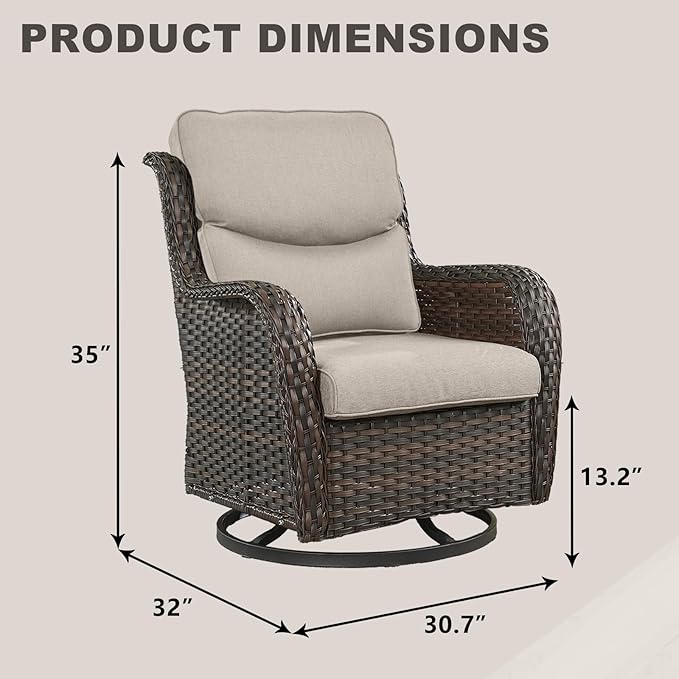 Rilyson Wicker Rocking Chair Swivel Chairs - 2 Piece Rocker Patio Chairs Set Rattan Rocking Chair for Outdoor Porch Deck Garden Backyard (Brown/Beige/Smile)