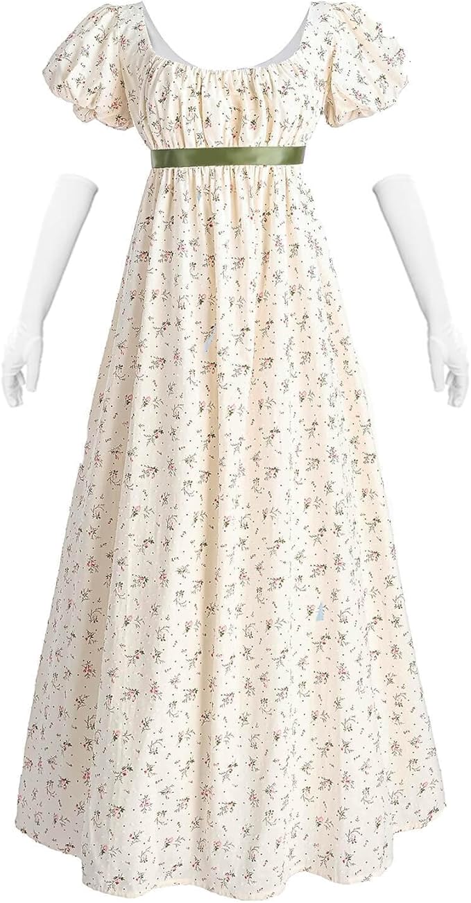 Nuoqi Regency Dresses for Women Floral Regency Era Dress Empire Waist Long Tea Party Dress