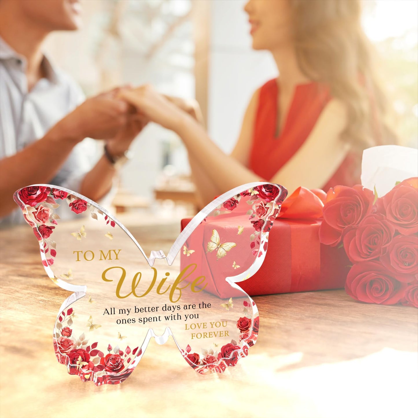 Glydein Romantic Wife Anniversary Birthday Gift Ideas, 5x3.8x0.5 Inch Butterfly Acrylic Plaque Decor, Mothers Day Valentines Christmas Wedding Present for Wife
