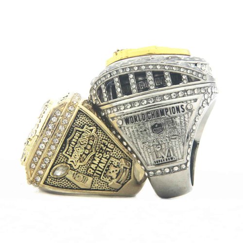 Valman LA 1999 2021 Football World Champions Bowl Trophy (Metal Material) and Rams Championship Replica Ring with Wooden Box Size 11