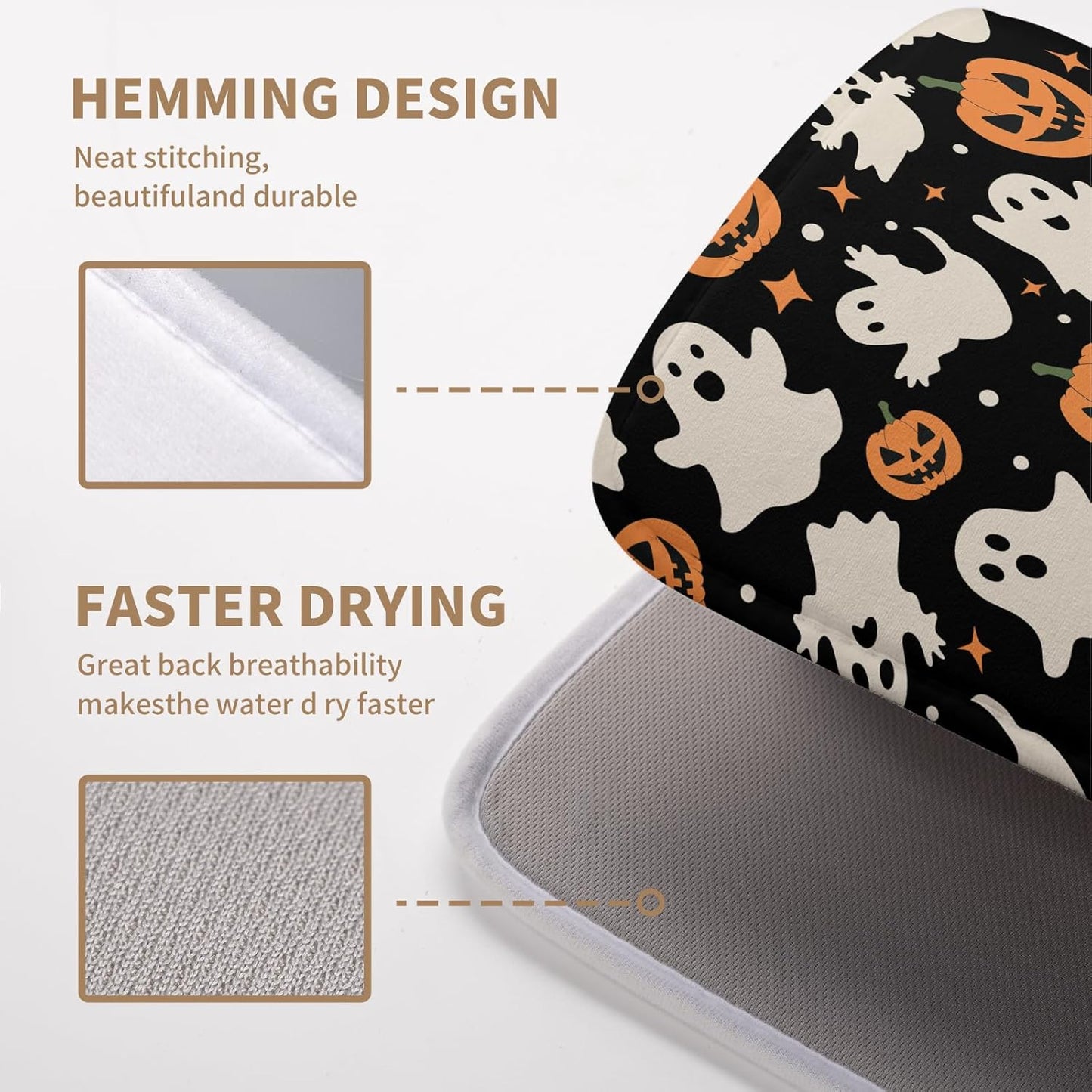 Halloween Dish Drying Mat for Kitchen Counter Pumpkin Spooky Ghosts Fall Dish Mat Absorbent Microfiber Reversible Dish Draining Mat Medium Dishes Pad 16 X 18 Inch