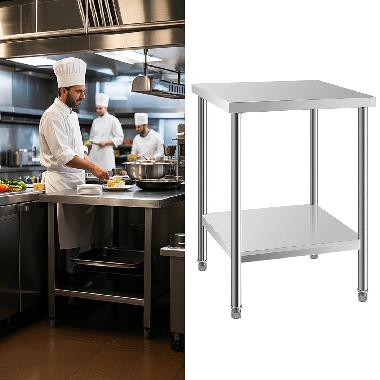 HXCFYP NSF Stainless Steel Table for Prep & Work 24 x 24 Inches, Commercial Heavy Duty Food Prep Worktable with Undershelf for Restaurant, Home and Hotel Christmas Preparation Table