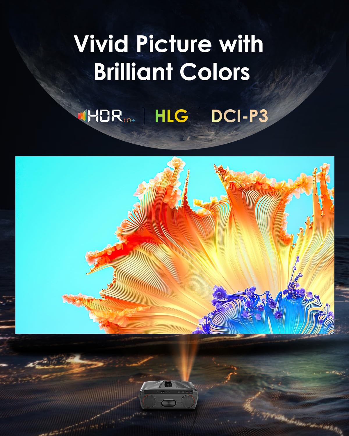 Daylight Projector 4K Ultra HD 2300 High ANSI Smart Home Theater with WiFi 6, Bluetooth, NFC, Streaming Apps, Bright Daytime Proyector, HDR10+, Auto Focus, HDMI 2.1 ARC USB for Movie Video Gaming