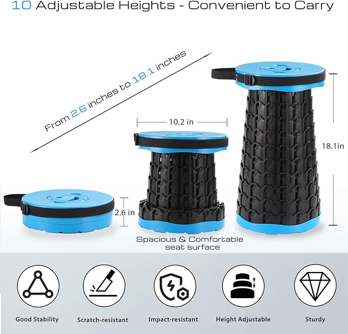 KOKSRY Upgraded 18-Inch Collapsible Stool with Cushion, 800lbs Capacity, Heavy Duty Yet Lightweight, Taller Portable Retractable Folding Stool for Adults for Camping, Fishing, Hiking, Travel, BBQ