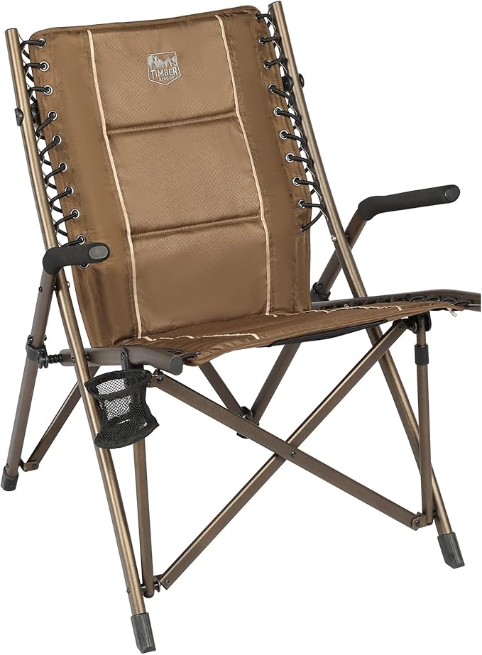 Timber Ridge Bungee Folding Camping Chairs for Adults, Heavy Duty Collapsible Padded Chair with Armrests Cup Holder, Folda...