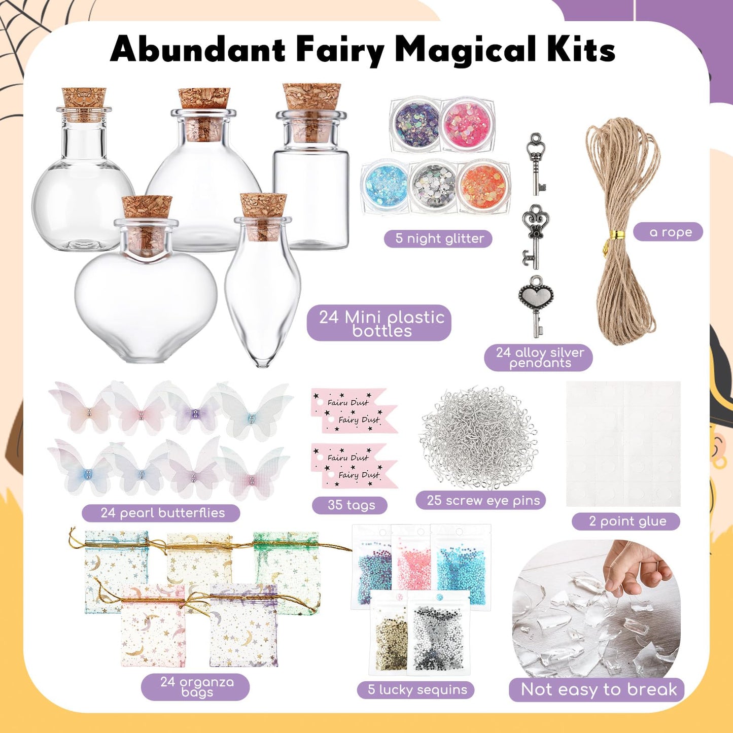 Jinei 174 Pieces Fairy Magic Potions Kit with 24 Magic Witch Potion Bottles Wing DIY Magic Fairy Potion Making Kit for Fairy Theme Decorations