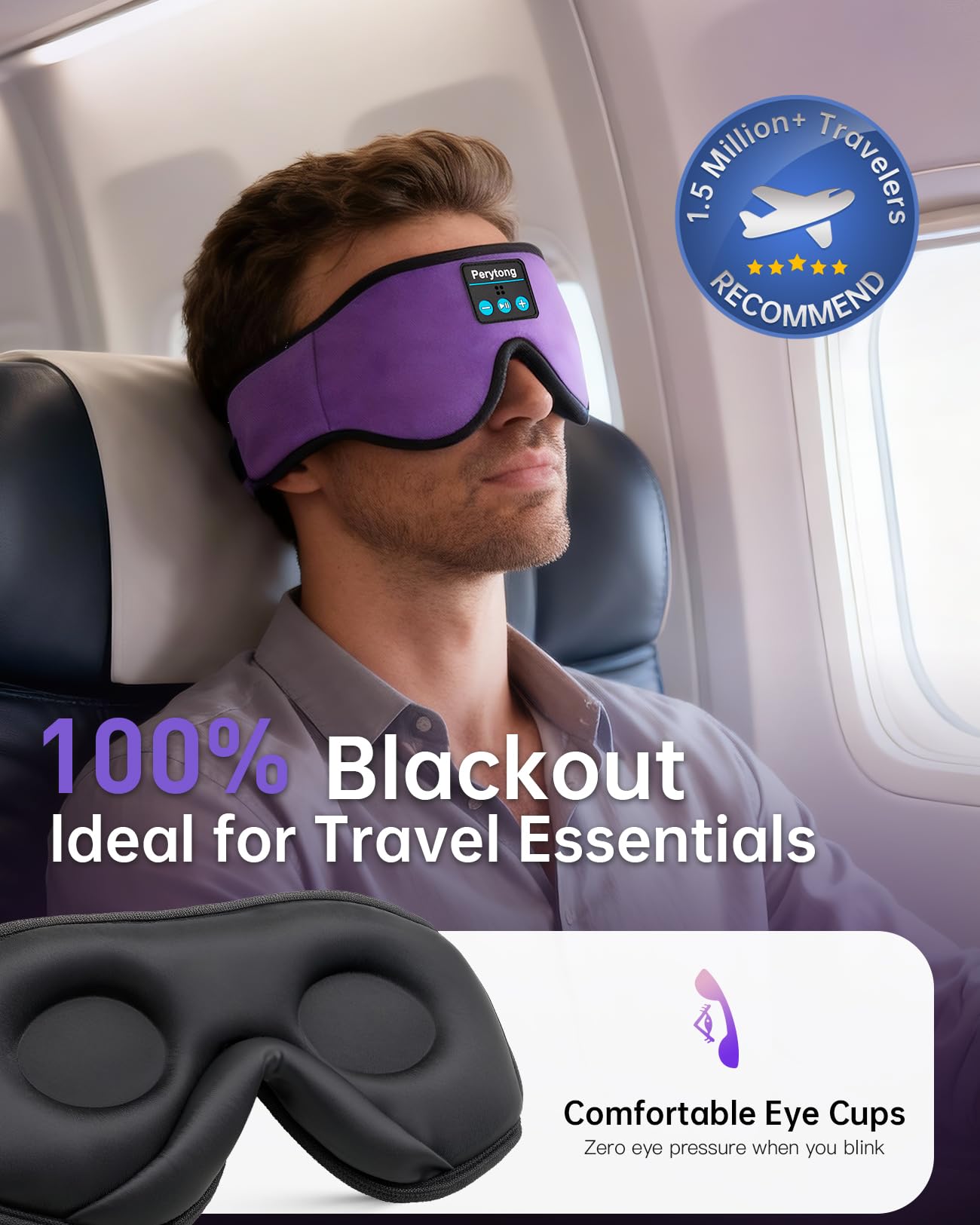 Sleep Mask with Bluetooth 5.4 Headphones, Wireless Music Sleep Eye Mask for Side Sleepers, 3D Contoured Comfort & Built-in HD Stereo Earphones, Noise Canceling & Blackout for Travel (Deep Lavender)