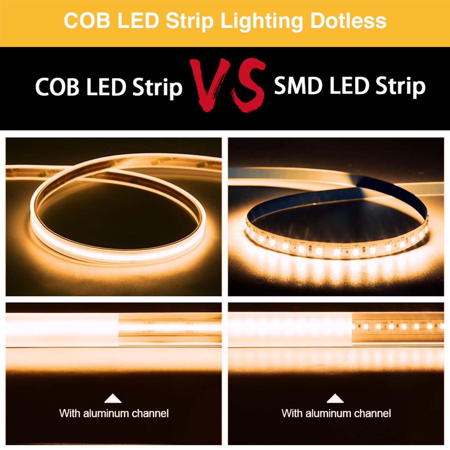 LLTOP COB LED Strip Lights Waterproof IP67 DC24v Warm White 3000K 16.4ft/5m High CRI 92Ra+ Outdoor LED Tape Lighting DIY Cuttable for Bedroom Kitchen Cabinet Shelf (Power Supply Not Included)