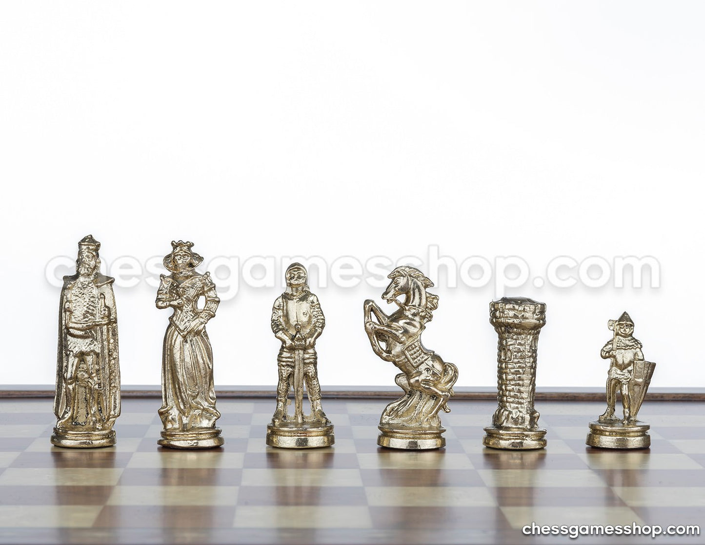Chess and Games Shop Muba Luxury Handmade Chess Set - Brass Chessmen, Rosewood Mosaic Chess Board - Gift Item, 2 Players, Age 8+