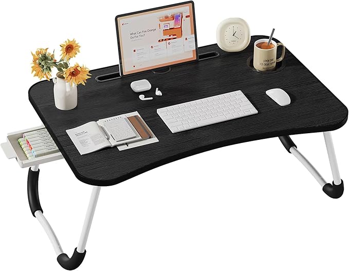 Lap Desk Bed Trays for Eating and Laptops Breakfast in Bed Tray for Sofa/Couch/Study/Reading/Writing with Cup Holder/Drawer On Low Sitting Floor Large Portable Foldable (Black)