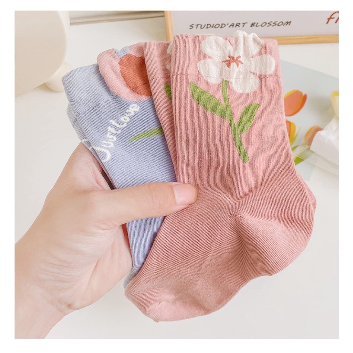 OTAODKA Cute Cotton Socks for Women and Girls, Athletics Socks Novelty Ankle Sock (US, Numeric, 5, 8, Regular, Regular, 5 Pack Tulip)