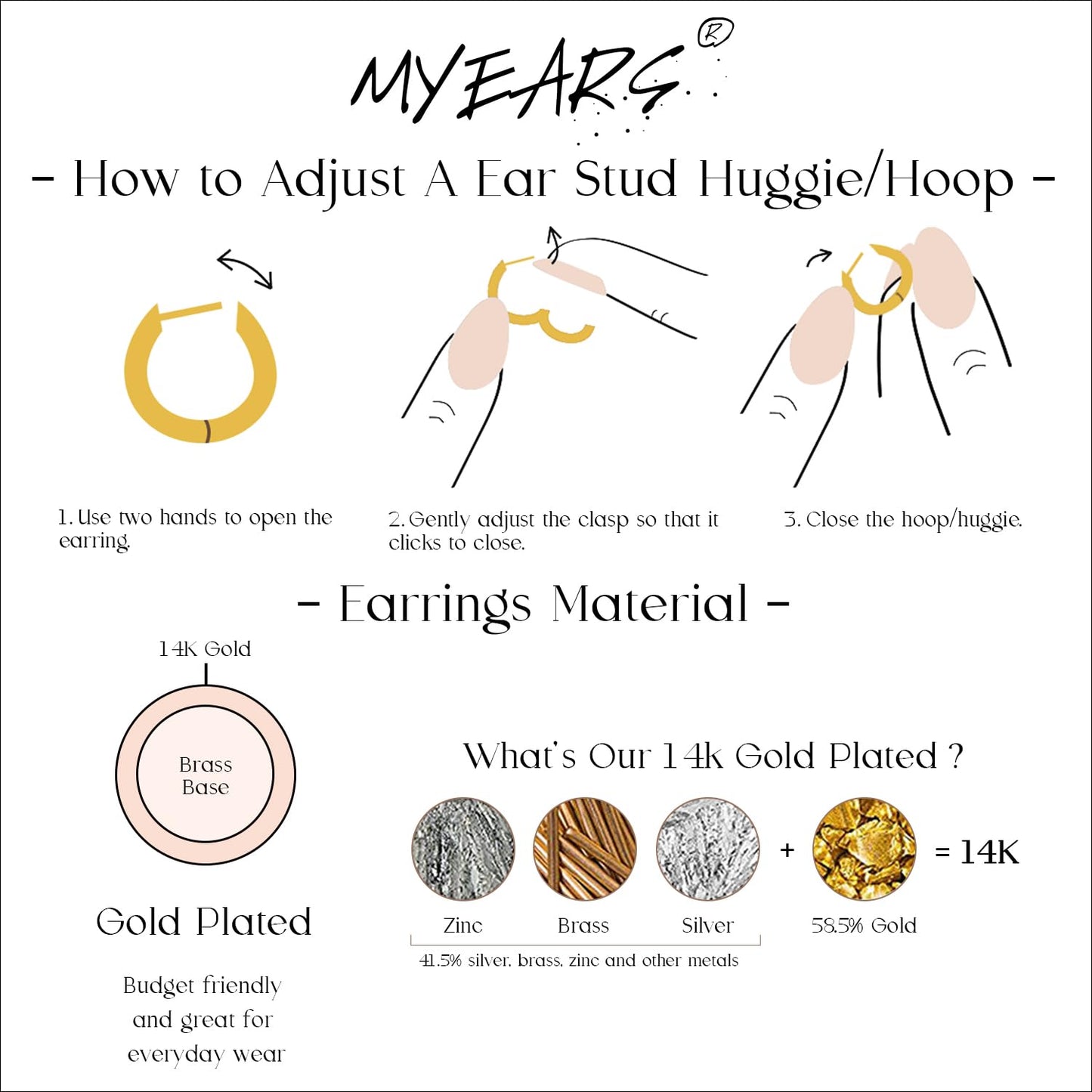 MYEARS Women Twisted Earrings Gold Huggie Hoop Ear Stud Cuff Cubic Zirconia 14K Small Simple Hypoallergenic Everyday Jewelry