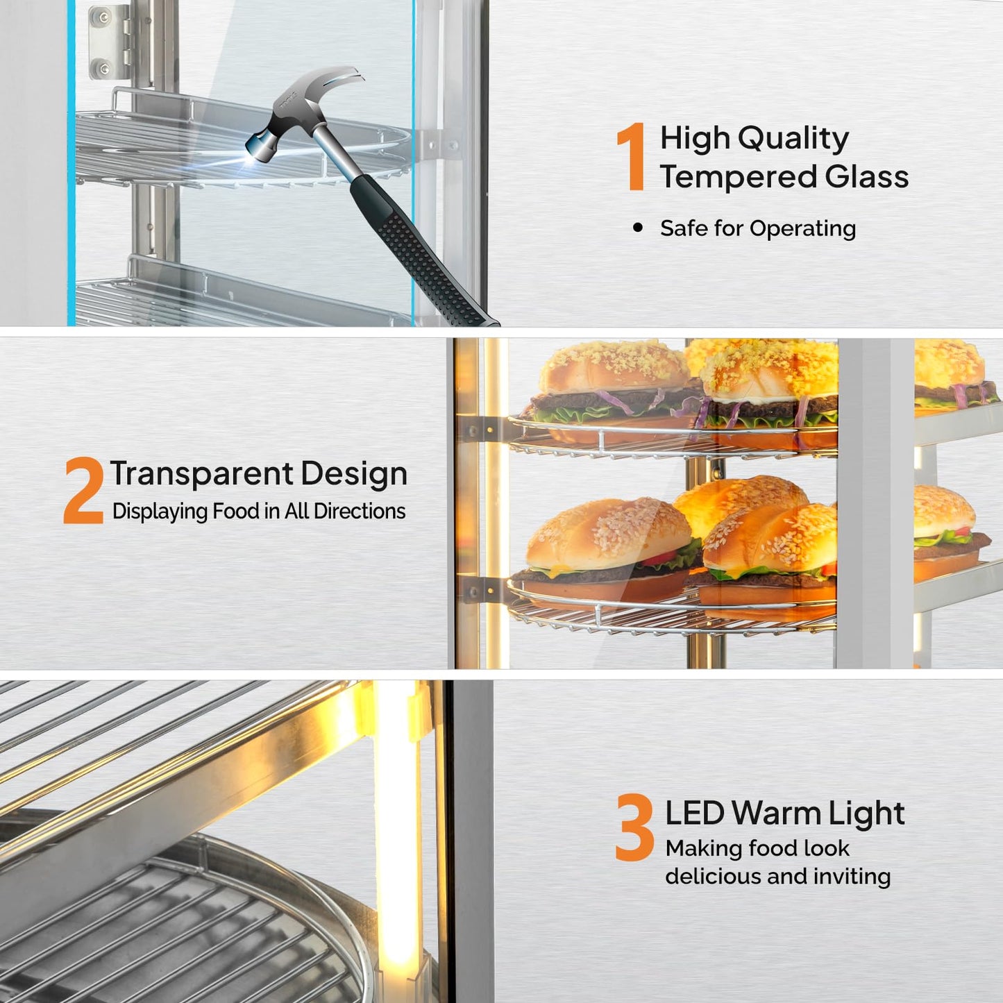 ROVSUN 5-Tier Commercial Food Warmer Pizza Warmer Countertop, Food Warmer Display with LED Lighting Removable Shelves Glass Door, Pretzel Warmer for Buffet Restaurant Cafe, 110V 800W