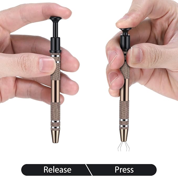 Mudder 4 Pcs 4 Claw Pearl Grabber Jeweler's Pick up Tool 4 Prongs Stainless Steel Piercing Ball Grabber for Small Parts Diamond Ic Chip Electronic Components Nail Clamping Gem(Brown)