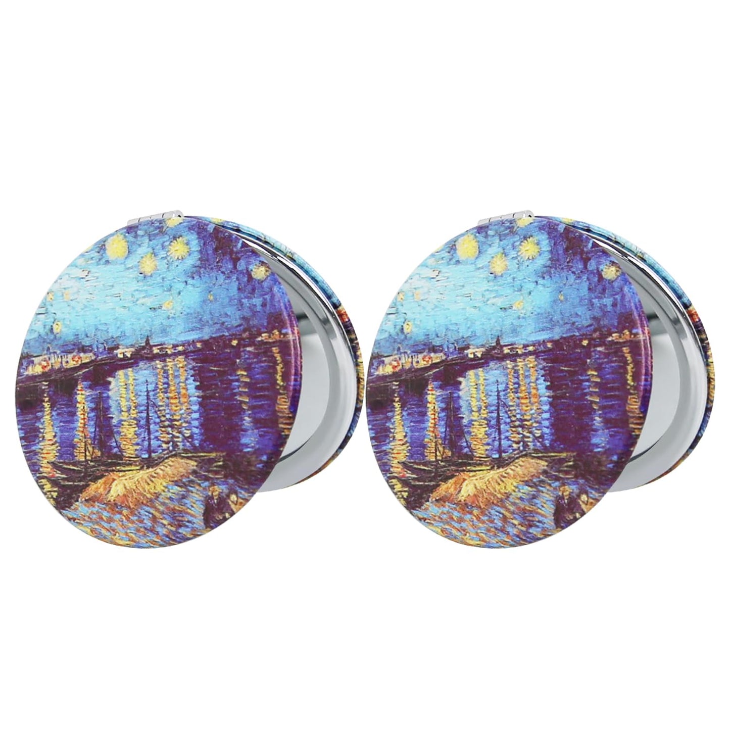 PDOZV Cheap Small Compact Mirror, Round 2.8    Metal Frame PU OilPainting Style Double Sided Mini Magnifying 1X/3X Mirror for Pu