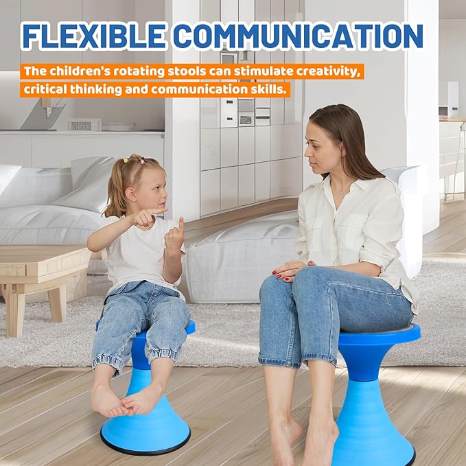 AOBOTE Kids Wobble Stool, 360° Rotatable Children Swivel Chair with Color Block Design, 100KG Load Bearing, for Home and Classroom Learning, Ages 6+ (Blue)