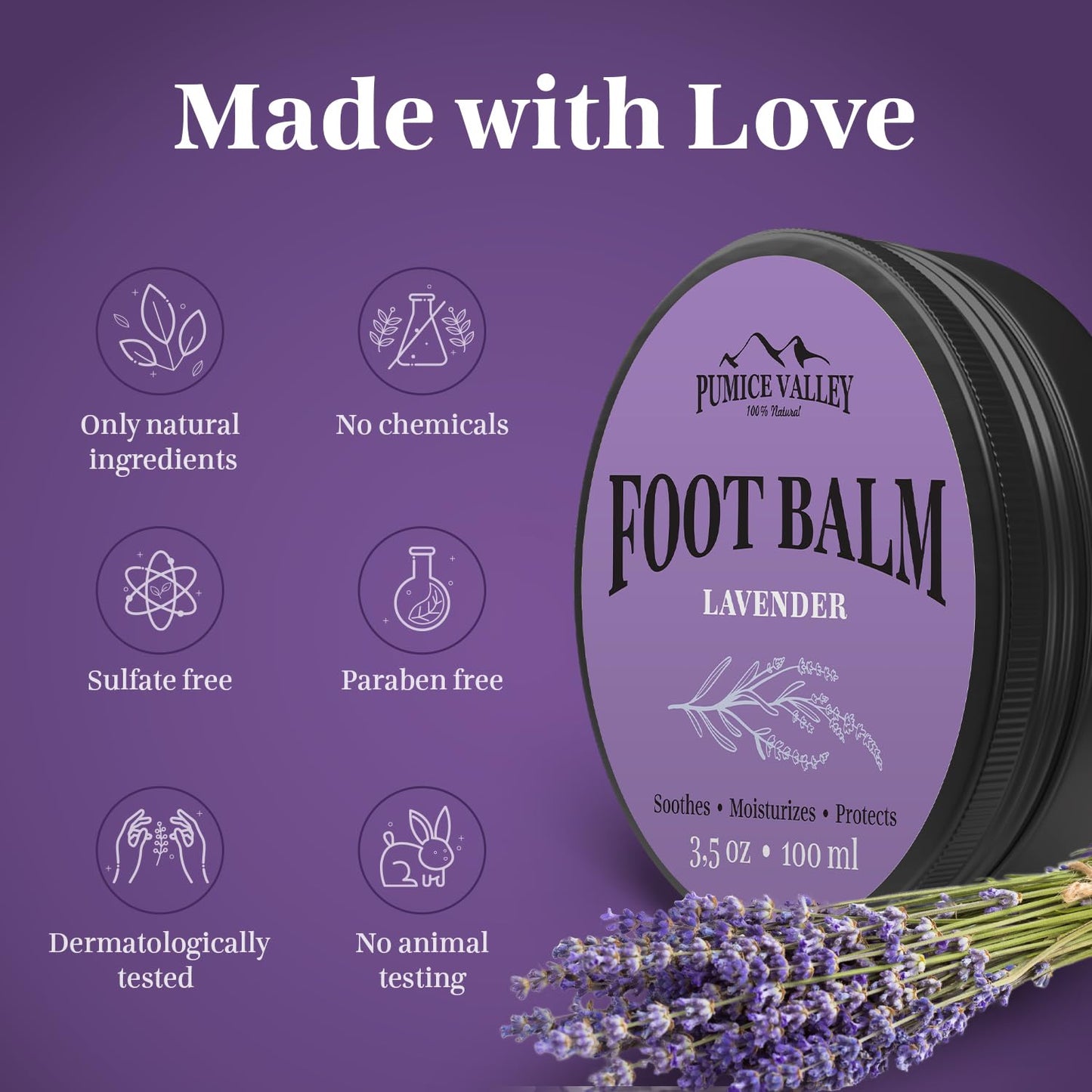 Pumice Valley Foot Balm Cream for Dry Cracked Heels and Feet - Natural Foot Moisturizer Balm for Calluses and Dry Feet Treatment