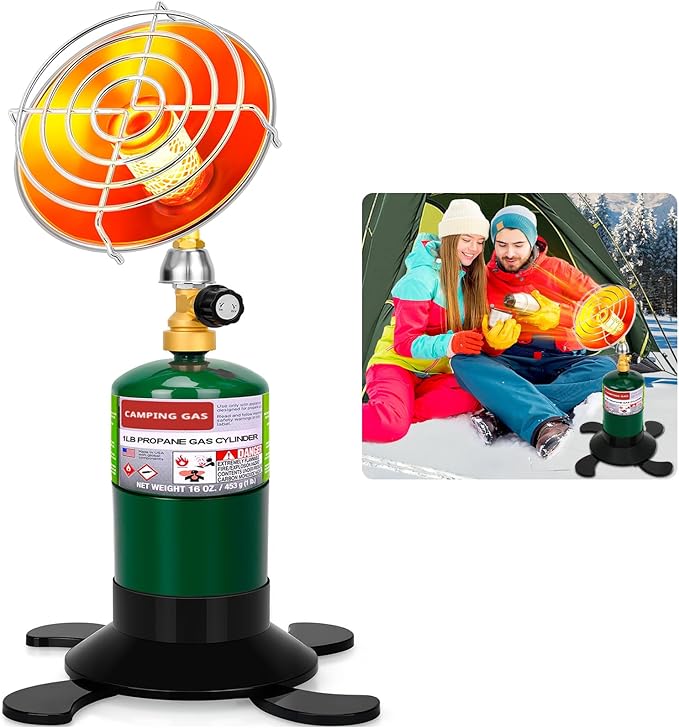 Portable Propane Heater for Camping, Outdoor Small Space Patio Heater with Control Valve, Radiant Cordless Garage Tent Hea...