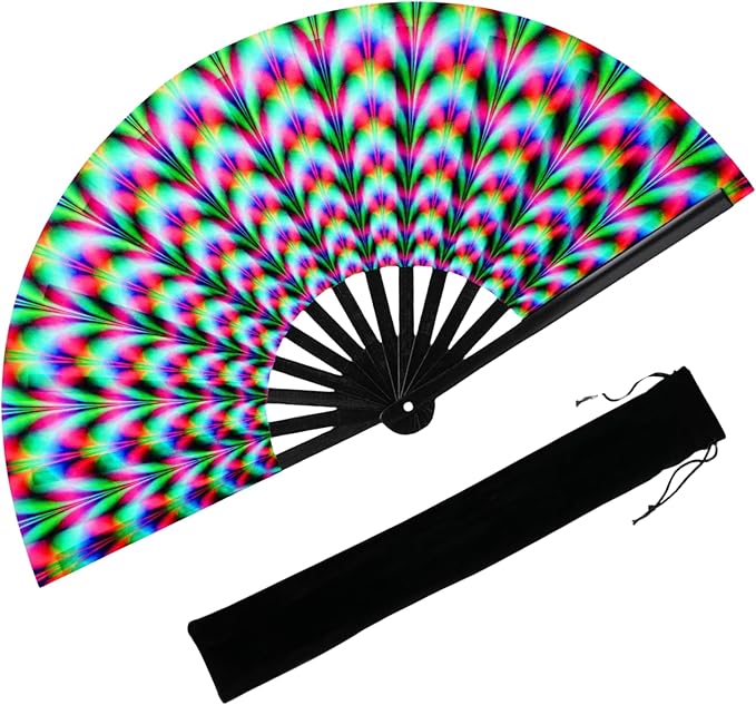 YKuzLx 13‘’ Large Rave Fan for Men Women, Popping Fan for Line Dancing, Decorative Folding Hand Fan for Party, Home Decora...