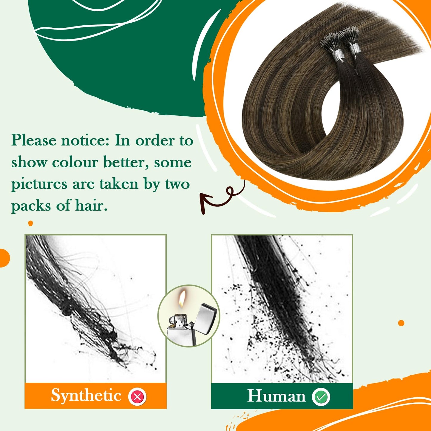 Easyouth Nano Beads Hair Extension Human Hair Balayage Nano Tip Hair Extensions Real Hair Darkest Brown Ombre Light Brown Nanos