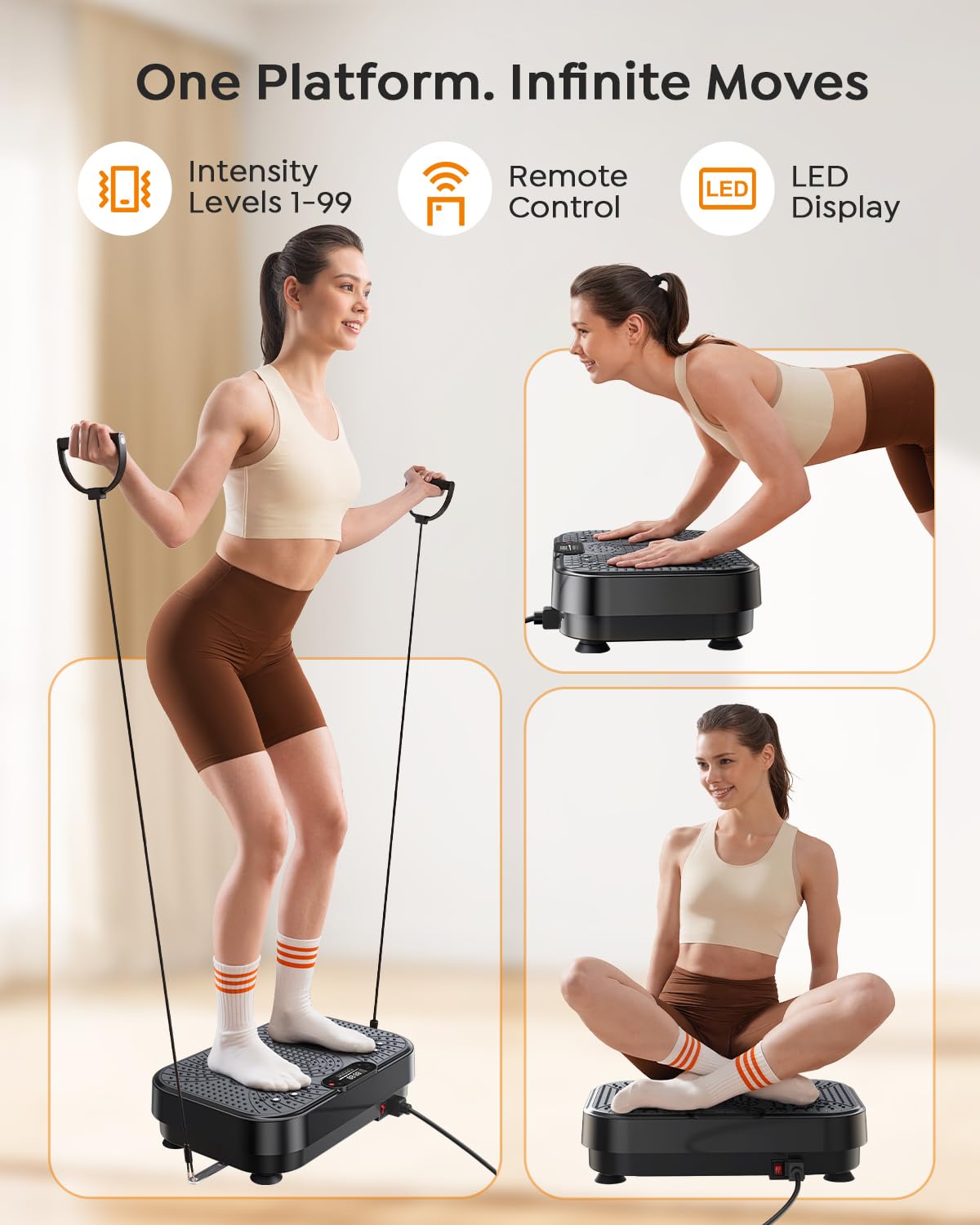 Burever Vibration Plate Exercise Machine, Full Body Vibration Plate for Lymphatic Drainage, 99 Adjustable Speeds, Power Vibration Fitness Platform for Weight Loss & Fitness, Women Men