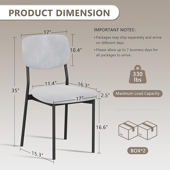Einhomn Upholstered Dining Chairs Set of 6, Stackable Modern Dining Room Chairs, Kitchen Chairs w/Soft Velvet Backrest & Sturdy Metal Legs for Restaurant, Living Room, Light Grey