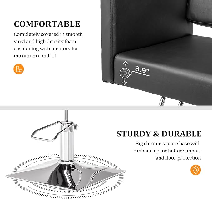Salon Styling Chair for Hair Stylist Wide Seat, Hydraulic Barber Chair with Stainless Steel Footrest, Black Hair Salon Chair Heavy Duty, Beauty Spa Cosmetology Shampoo Hairdressing Equipment