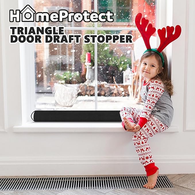 Weighted Door Draft Stopper 36 Inch Triangle Door Snake Blocker Cold Air Noise Light Under Door Sweep Weather Stripping Door Seal More Fits 0 to 3" Large Door Gaps,Quick Install Black